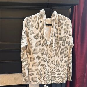 REBECCA TAYLOR green and cream leopard V-Neck Sweater sz S